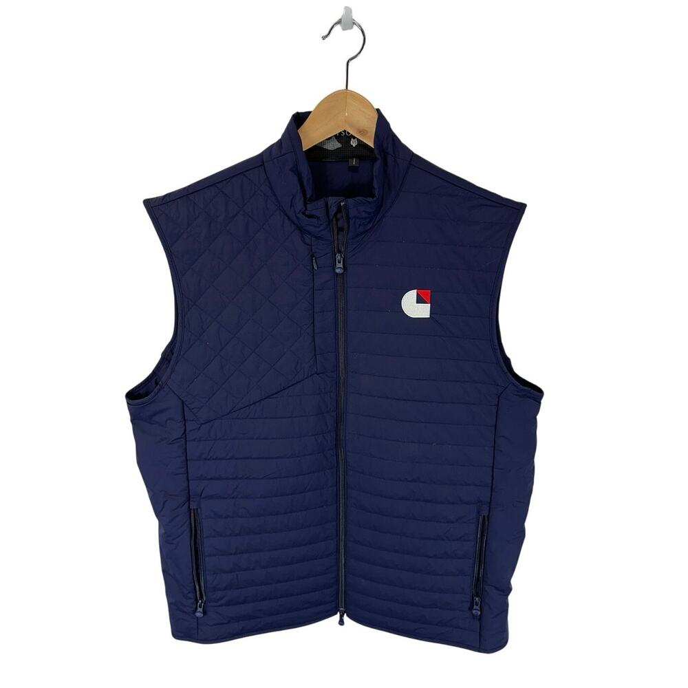 Greyson Yukon Ultralight Hybrid Puffer Vest Blue Size XL Golf Preppy Office Logo
